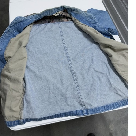 Vintage LL Bean Denim Chore Coat Southwestern Tapestry Yoke Light Wash Blue - Picture 5 of 7